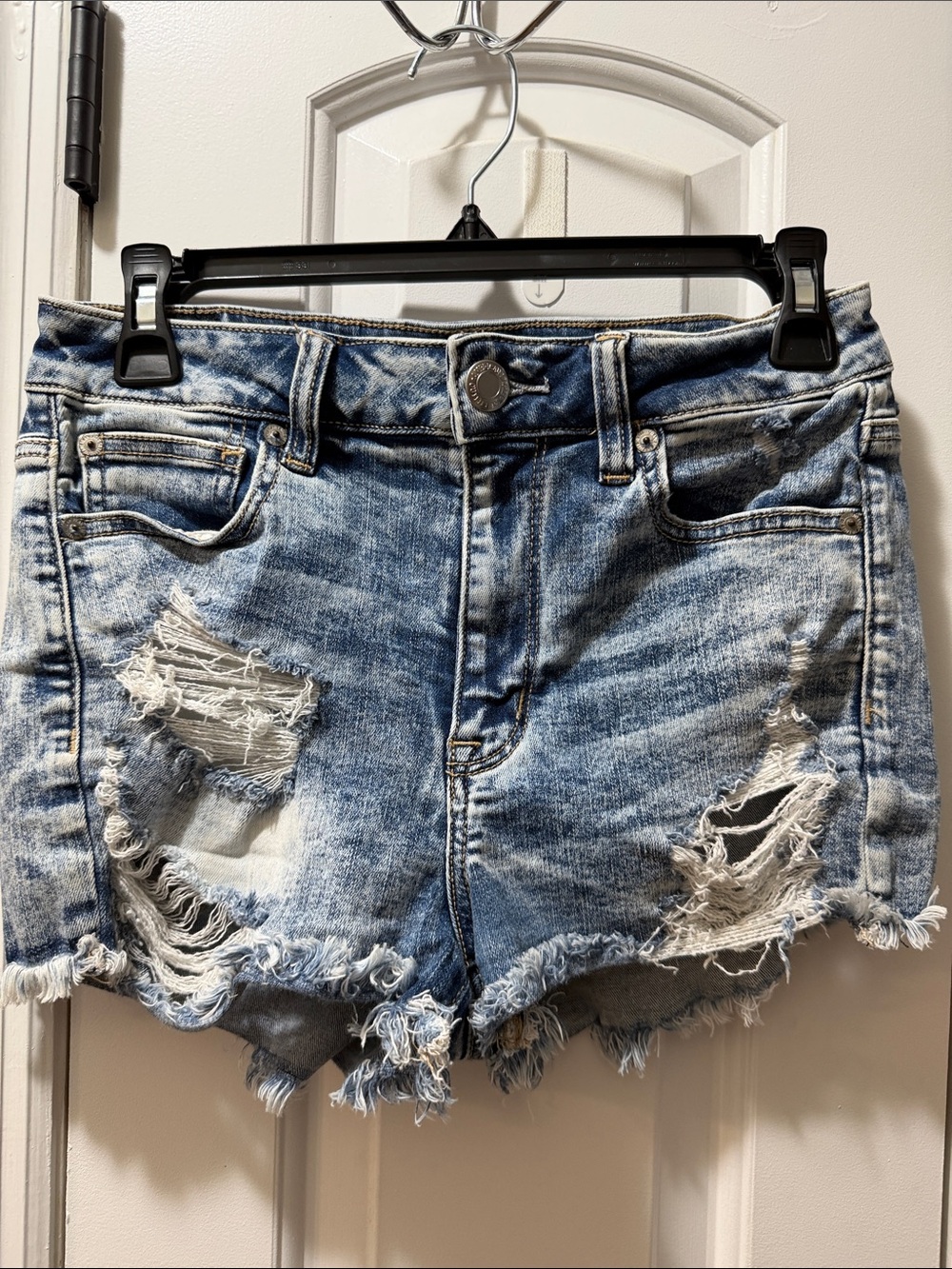 American Eagle |  Distressed Denim Shortie Shorts - Size 8